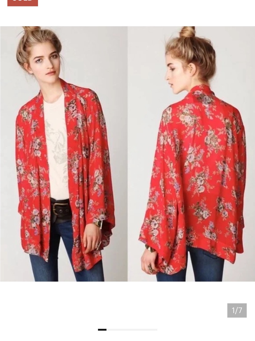 Free People Floral Print Kimono Open Top Size Medium